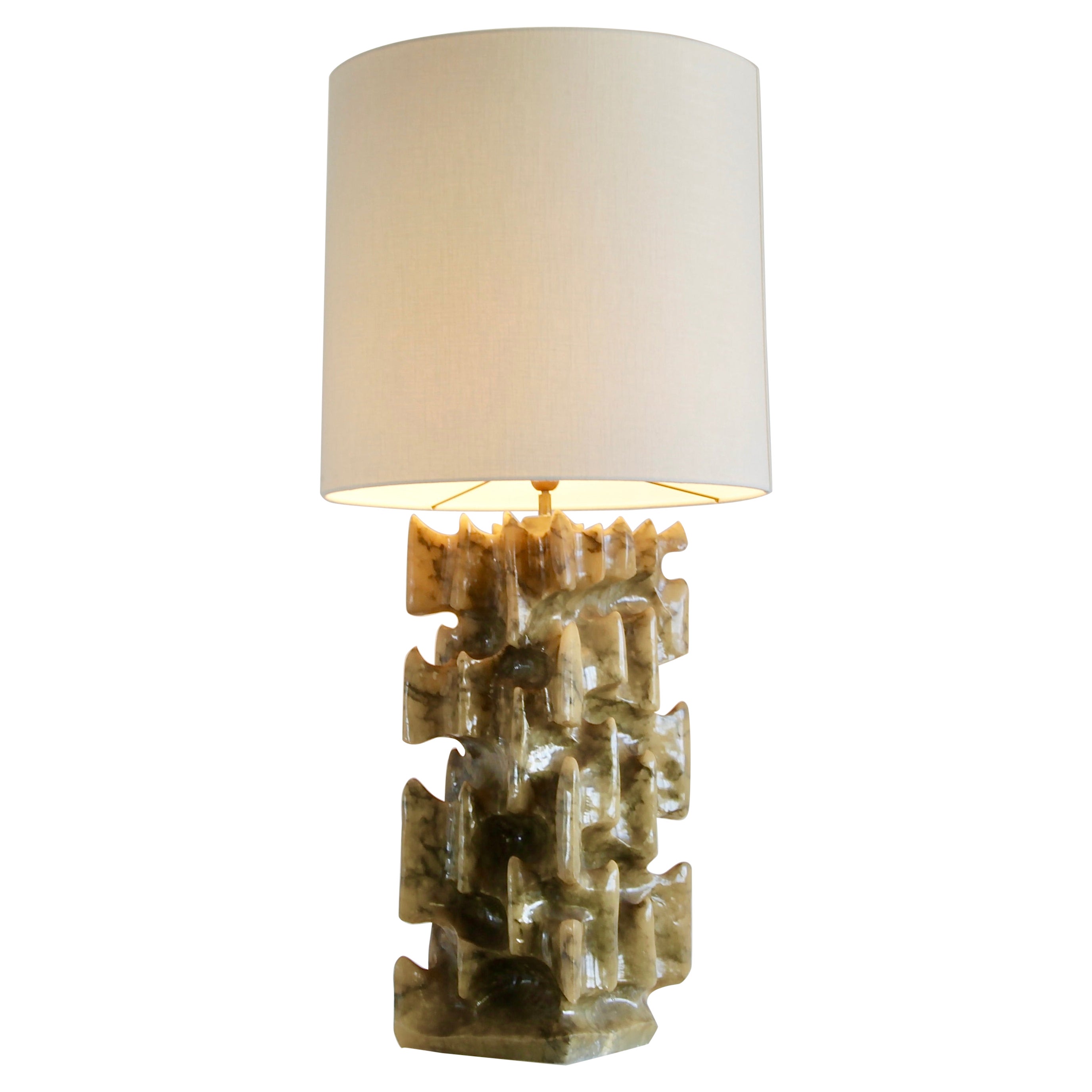 Unique Large Carved Alabaster Table Lamp, 1960s/1970s, Italy For Sale