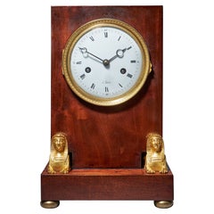19th-Century French Flame Mahogany Napoleon Empire Period Mantel Clock