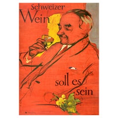 Original Vintage Swiss Wine Poster Schweizer Wein Soll Es Sein Switzerland Drink