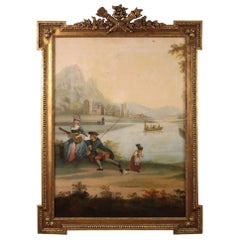 18th Century Oil on Canvas Dutch Antique Gallant Scene Landscape Painting 1770