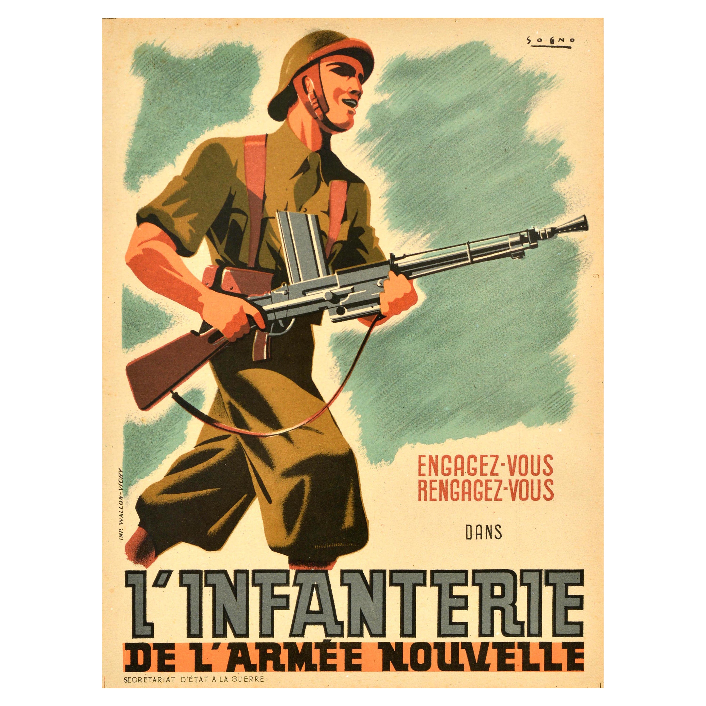 Original Vintage WWII Poster Join The New Army Infantry l'Infanterie De l'Armee For Sale
