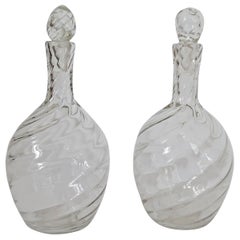 Pair of Italian Murano Glass Decanters in Swirling Glass and Six Glasses