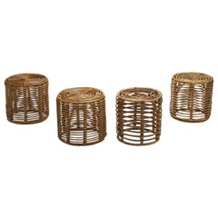 Italian Woven Bamboo and Wicker Stools in the Manner of Tito Agnoli, Italy 1960s