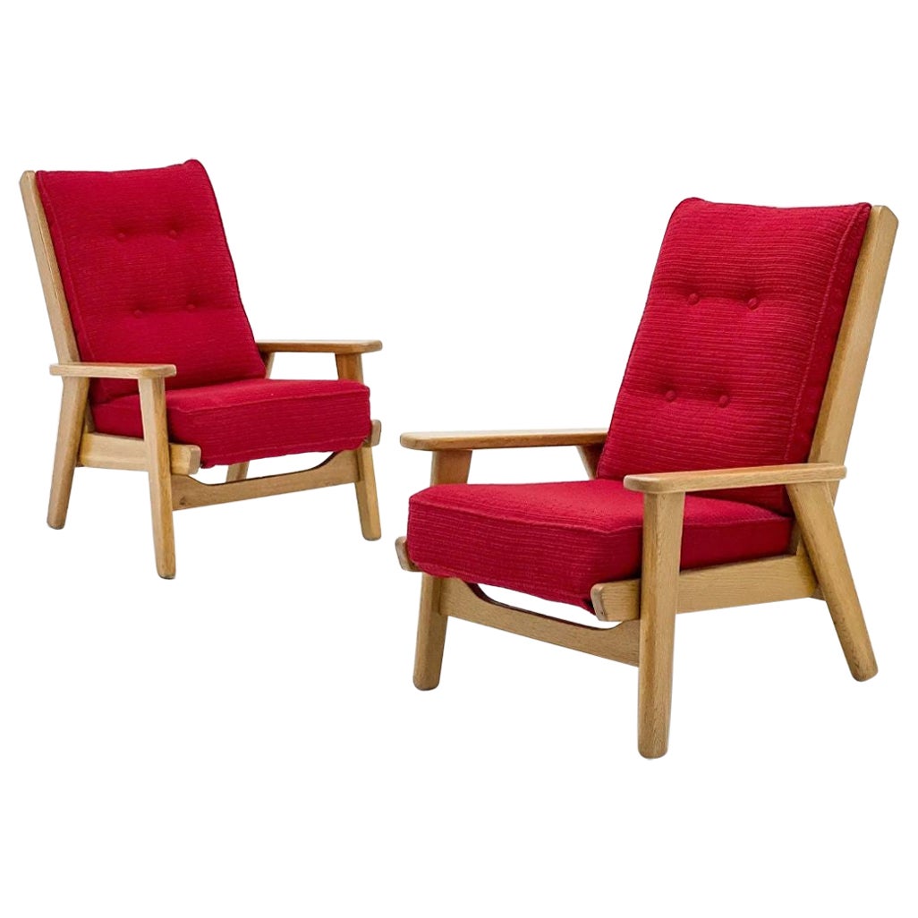 Pair French Mid-Century Modern Pierre Guariche Lounge / Arm Chairs France Export For Sale