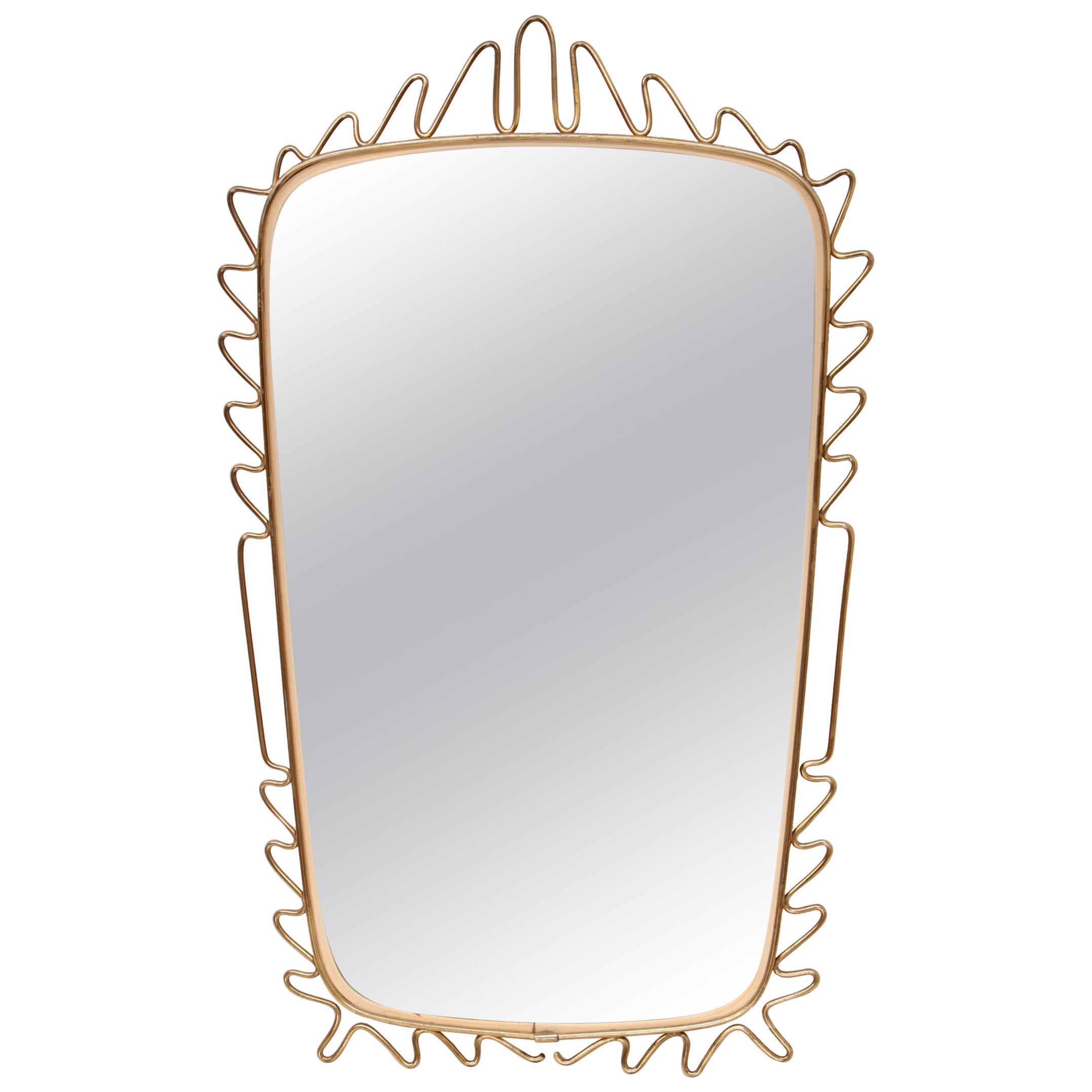 Vintage Elongated Mirror with Ornate Brass Edge, 1960s