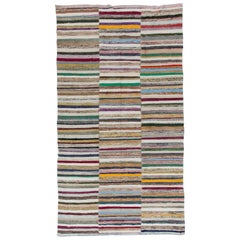 6.3x11.4 Ft Colorful Vintage Banded Cotton Kilim, Flat-Weave Rag Rug. Réglable