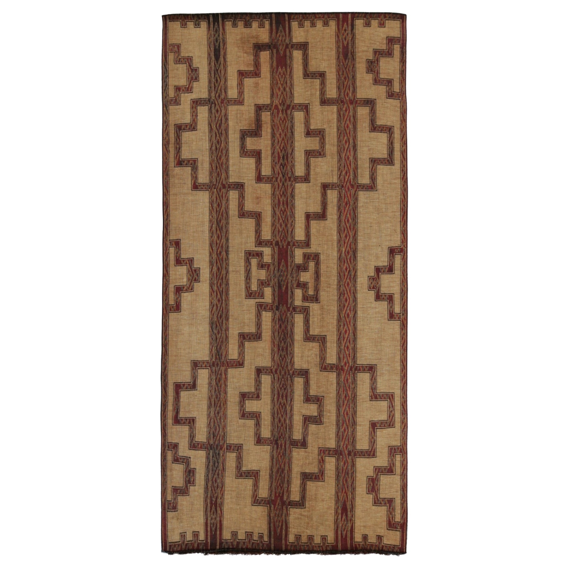 Vintage Moroccan Tuareg Mat in Beige with Geometric Patterns, from Rug & Kilim