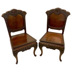 Fine Quality Pair of Antique Carved Chinese Hall Chairs