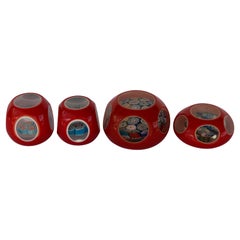 Retro Four Italian Red Millefiori Cased Glass Paperweights