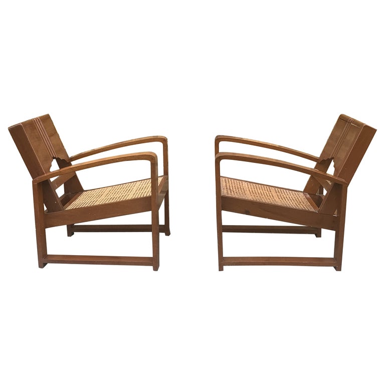 1930s Pair of Burmese Teak and Cane Armchairs For Sale at 1stDibs