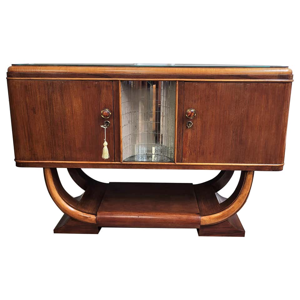 1940s Art Deco Mid-Century Modern Italian Walnut Burl Brass Sideboard ...