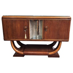 1940s Art Deco Midcentury Italian Walnut Burl and Mirror Mosaic Dry Bar Cabinet