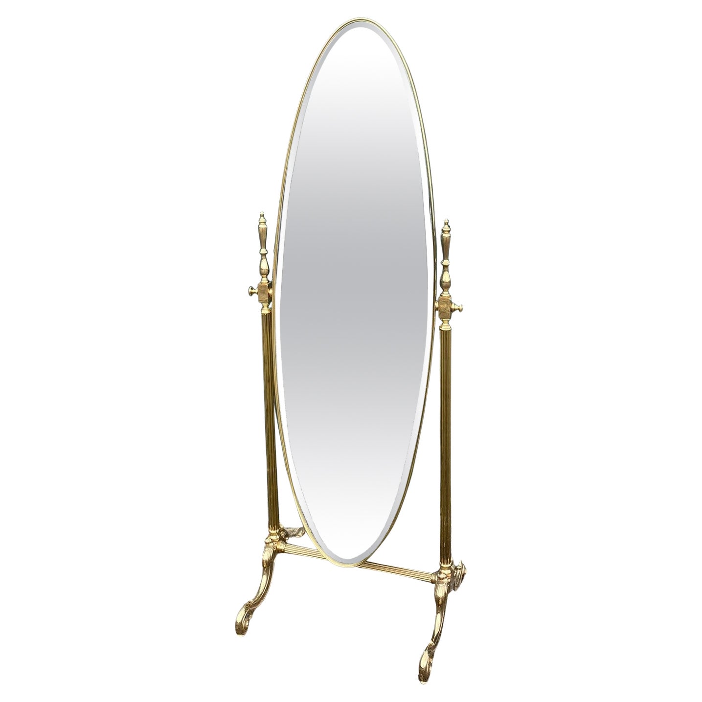 Mid century Floor Standing Brass Cheval Mirror, Italian, 1970s