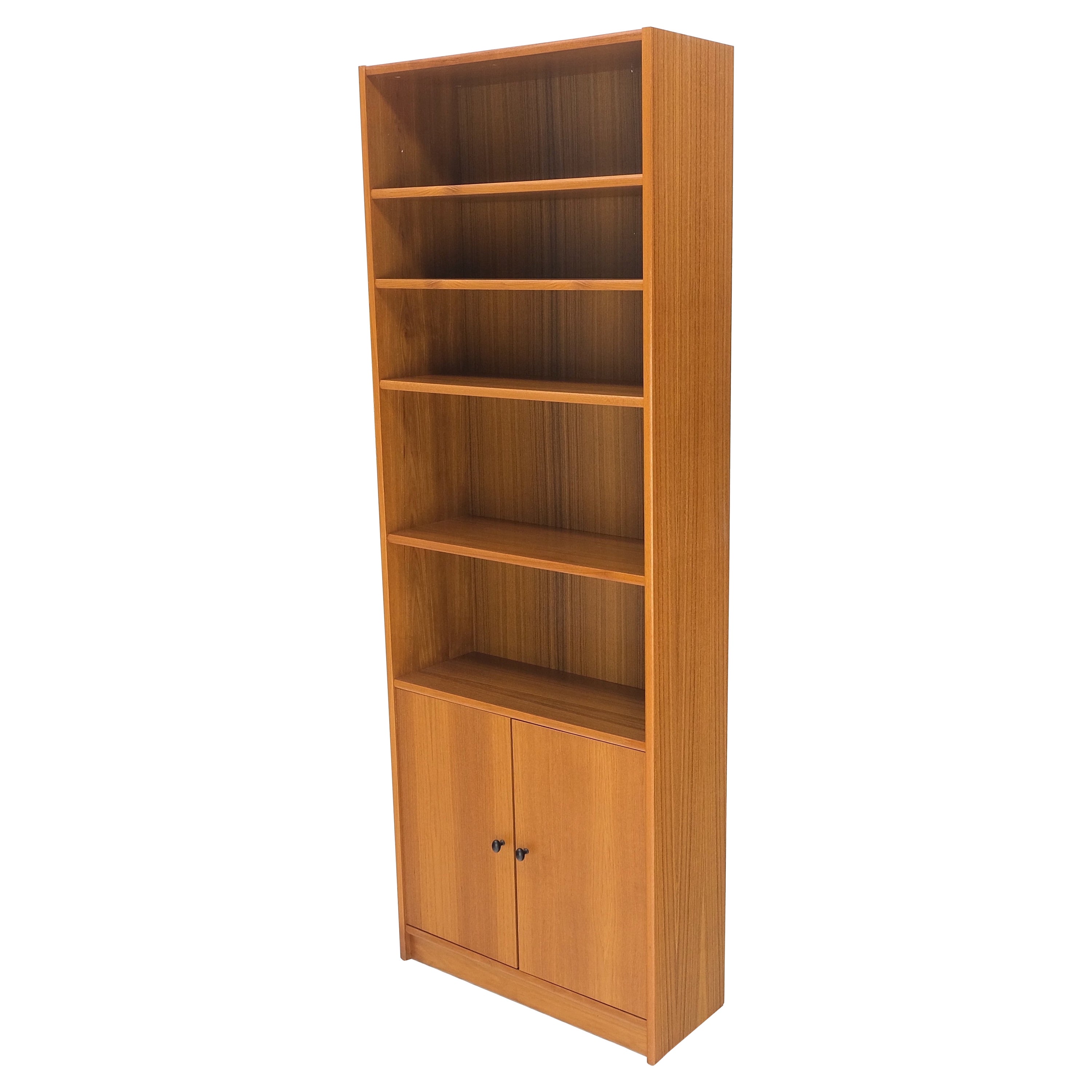 Tall Danish Teak Mid-Century Modern Bookcase Adjustable Shelves 2 Door Compartme