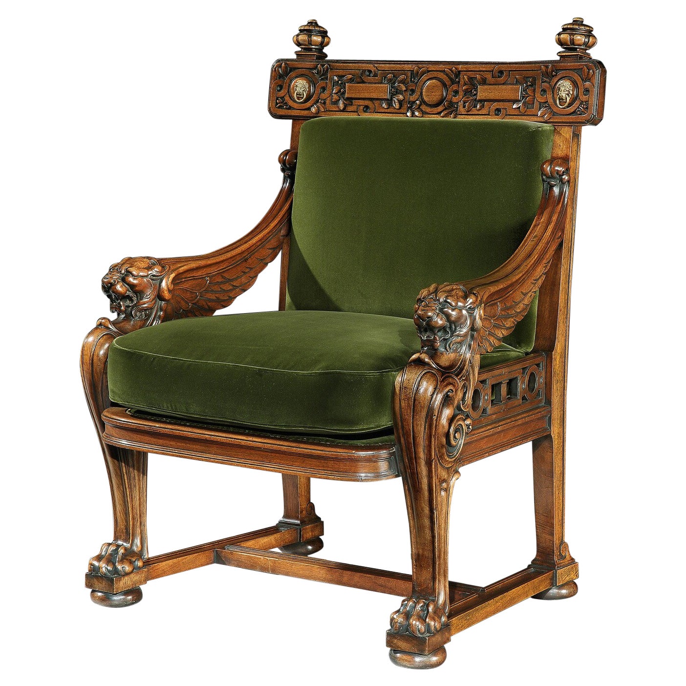 Seltener Löwen-Monogramm-Sessel aus dem 19. Jahrhundert nach Thomas Hope