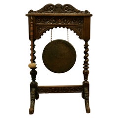 Gothic Carved Oak and Brass Hallway Dinner Gong
