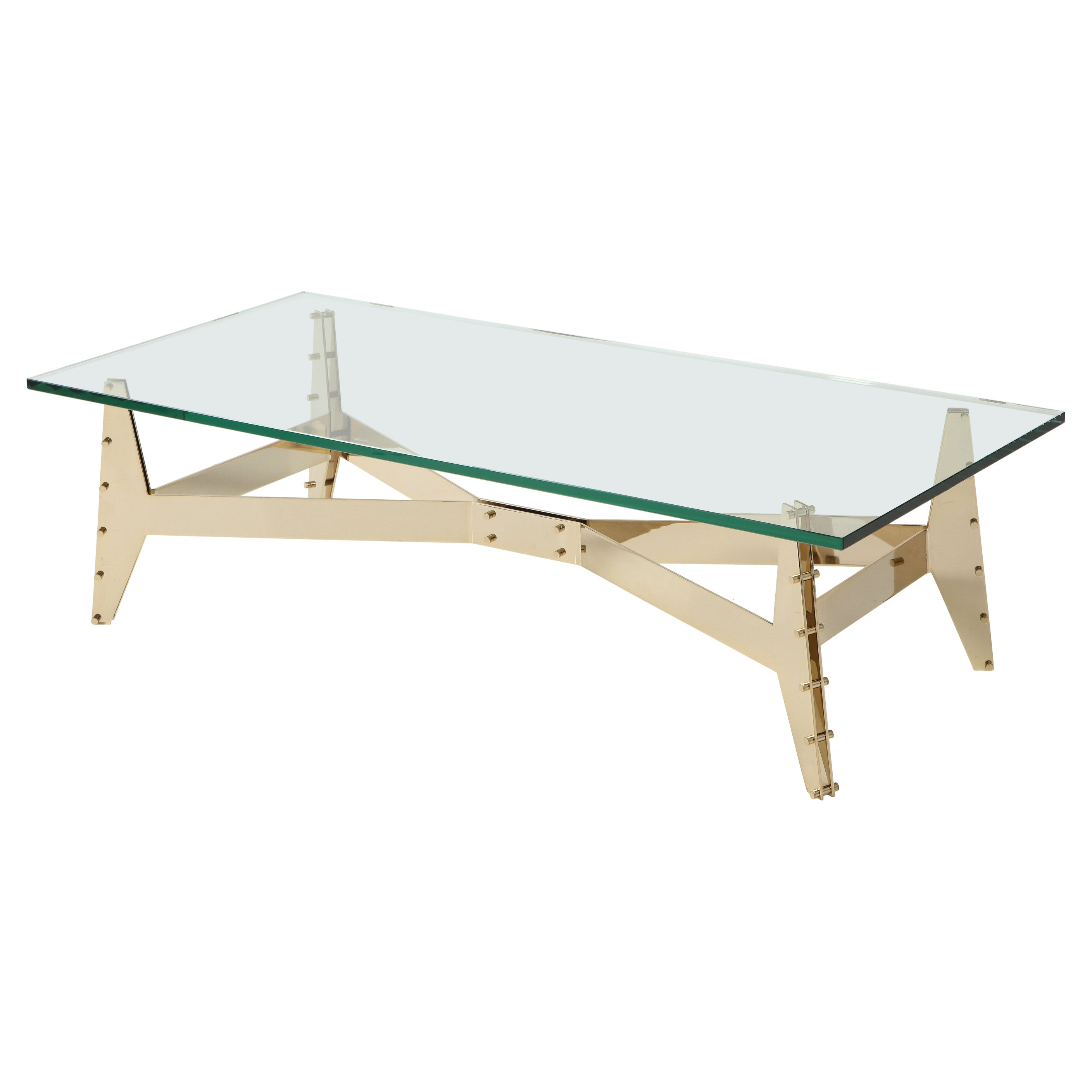 Italian Architectural Base Modernist Coffee Table with Glass Top For Sale