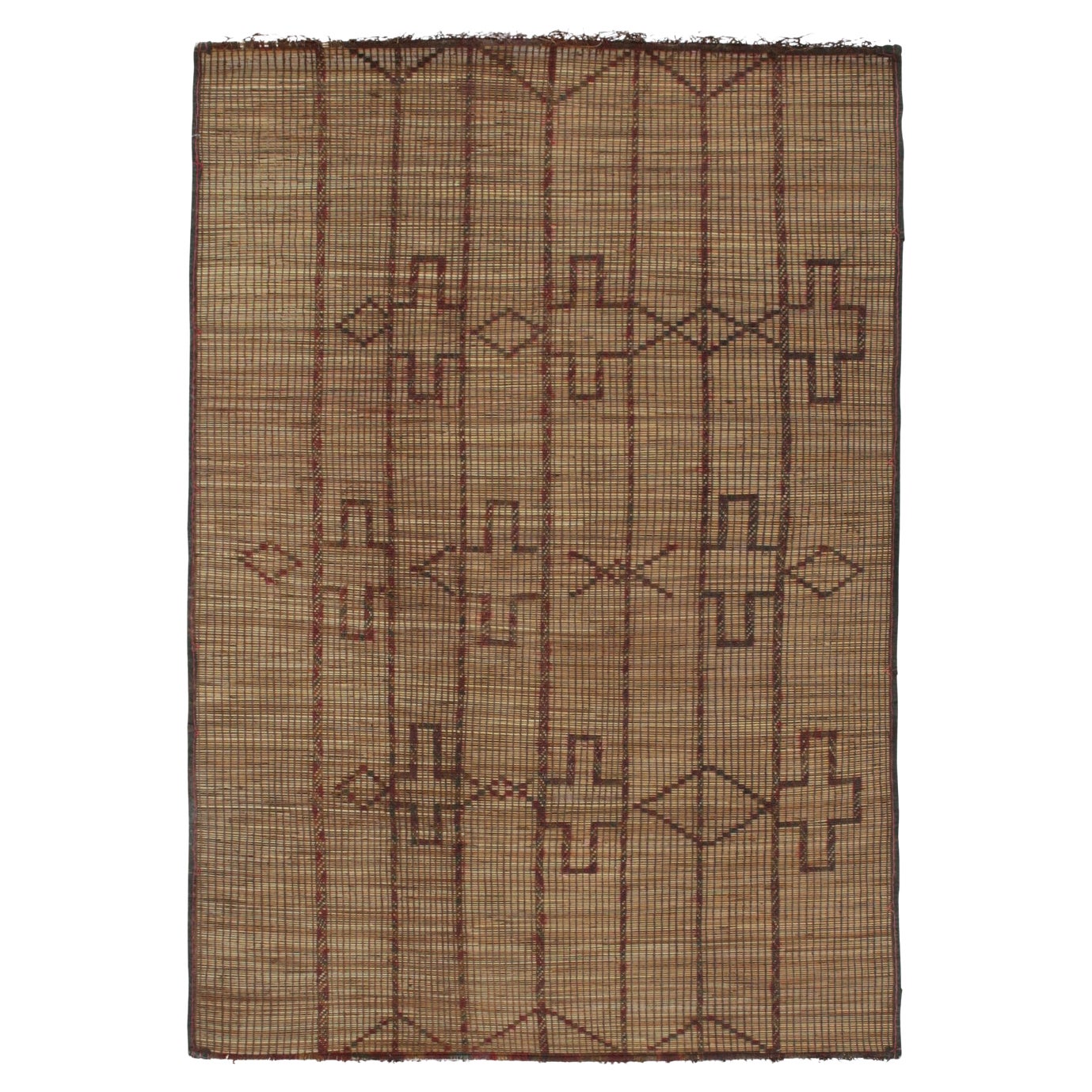 Vintage Moroccan Tuareg Mat in Beige & Brown Geometric Pattern, from Rug & Kilim