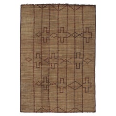 Vintage Moroccan Tuareg Mat Rug in Beige-Brown Geometric Patterns