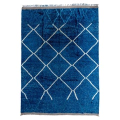 Modern Denim Blue Field Moroccan Design Rug