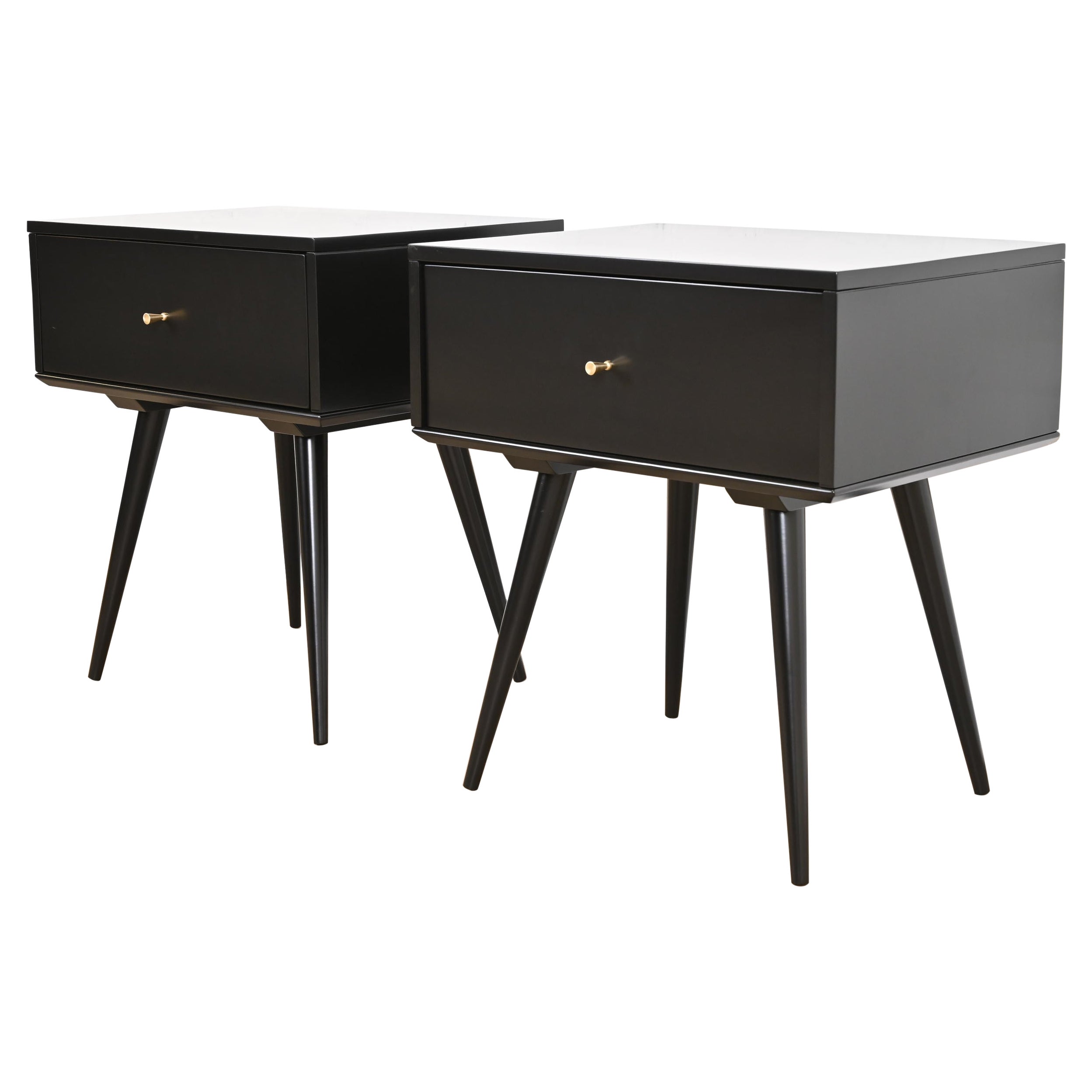 Paul McCobb Planner Group Black Lacquered Nightstands, Newly Refinished