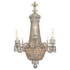 Regency Tent-and-Basket Silver Plate & Crystal Chandelier / Gasolier Eight Light