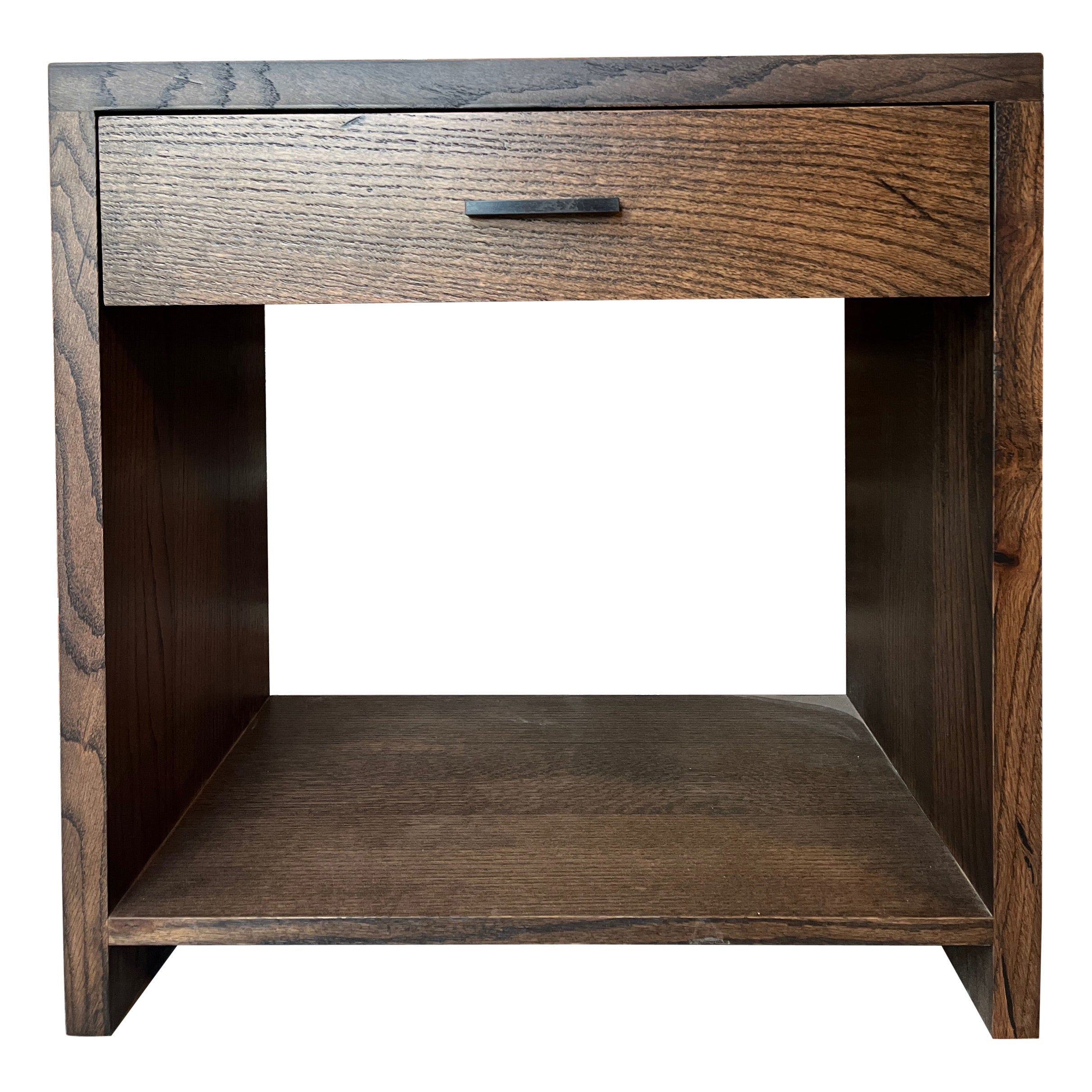 Solid Wood Bedside Table Box Joints Storage Dark Stain Evolve by Alabama Sawyer