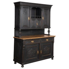 Used Black Painted Break Front Cabinet Cupboard, circa 1890