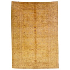 Indian Vintage Wool Rug with Allover Floral Design in Goldenrod