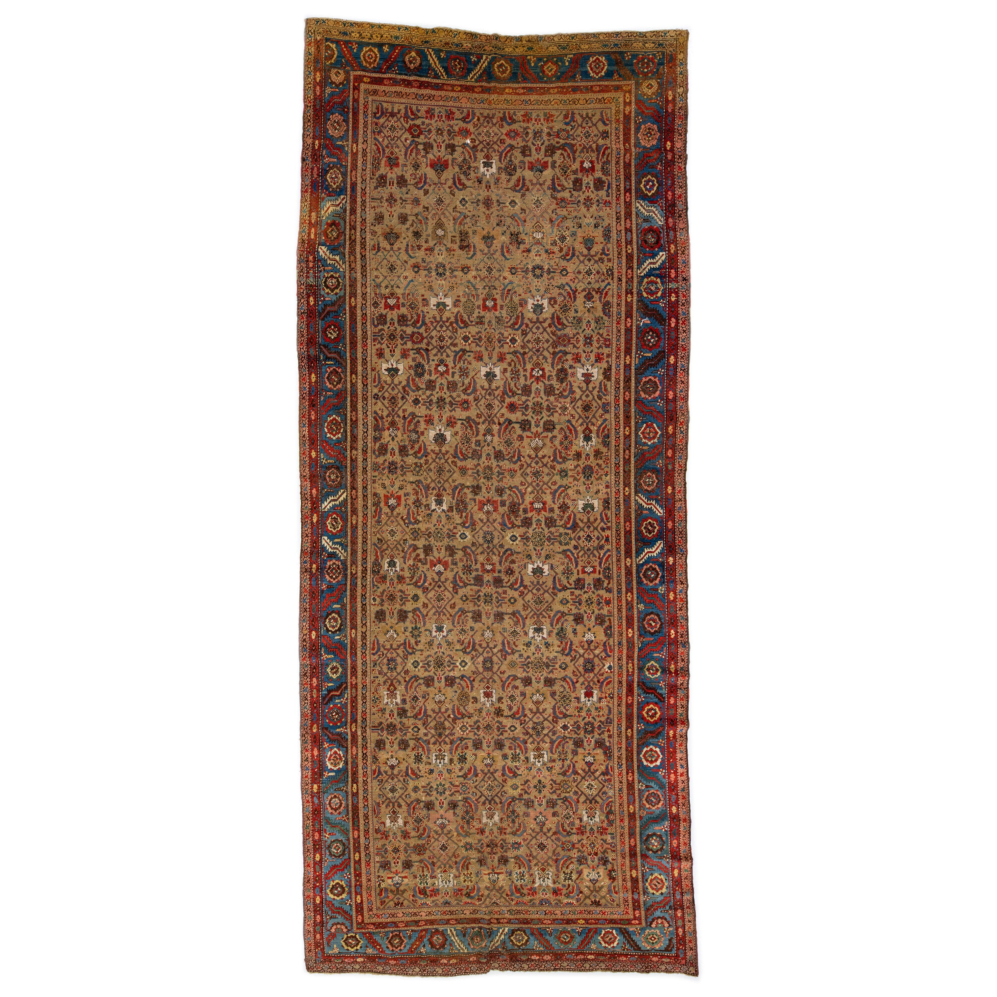 Brown Antique Bakshaish Persian Handmade Wool Rug with Allover Pattern For Sale