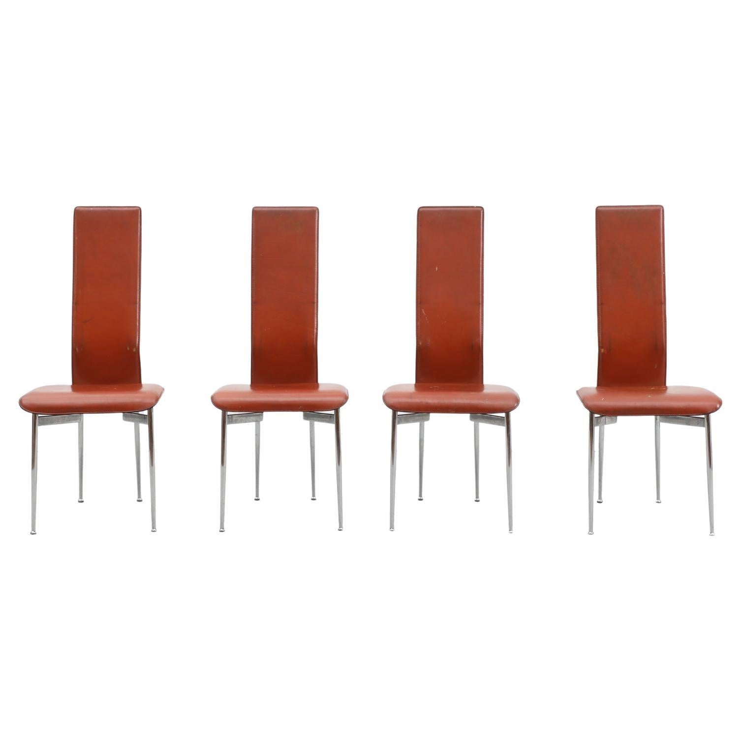 Ensemble de 4 chaises S44 à haut dossier en cuir cognac de Vegni & Gualtierotti pour Fasem en vente