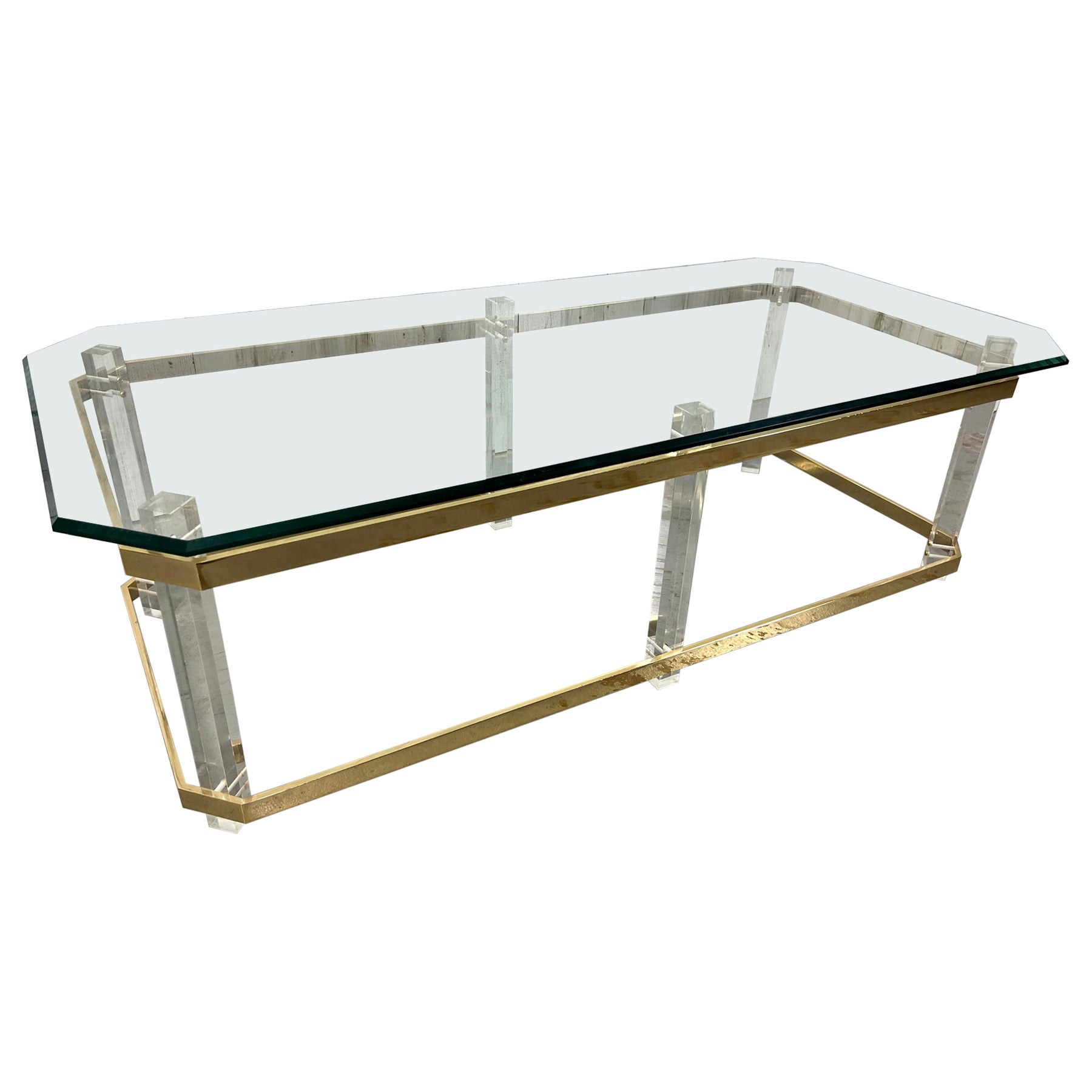 Lucite & Brass Cocktail Table, 1980s For Sale