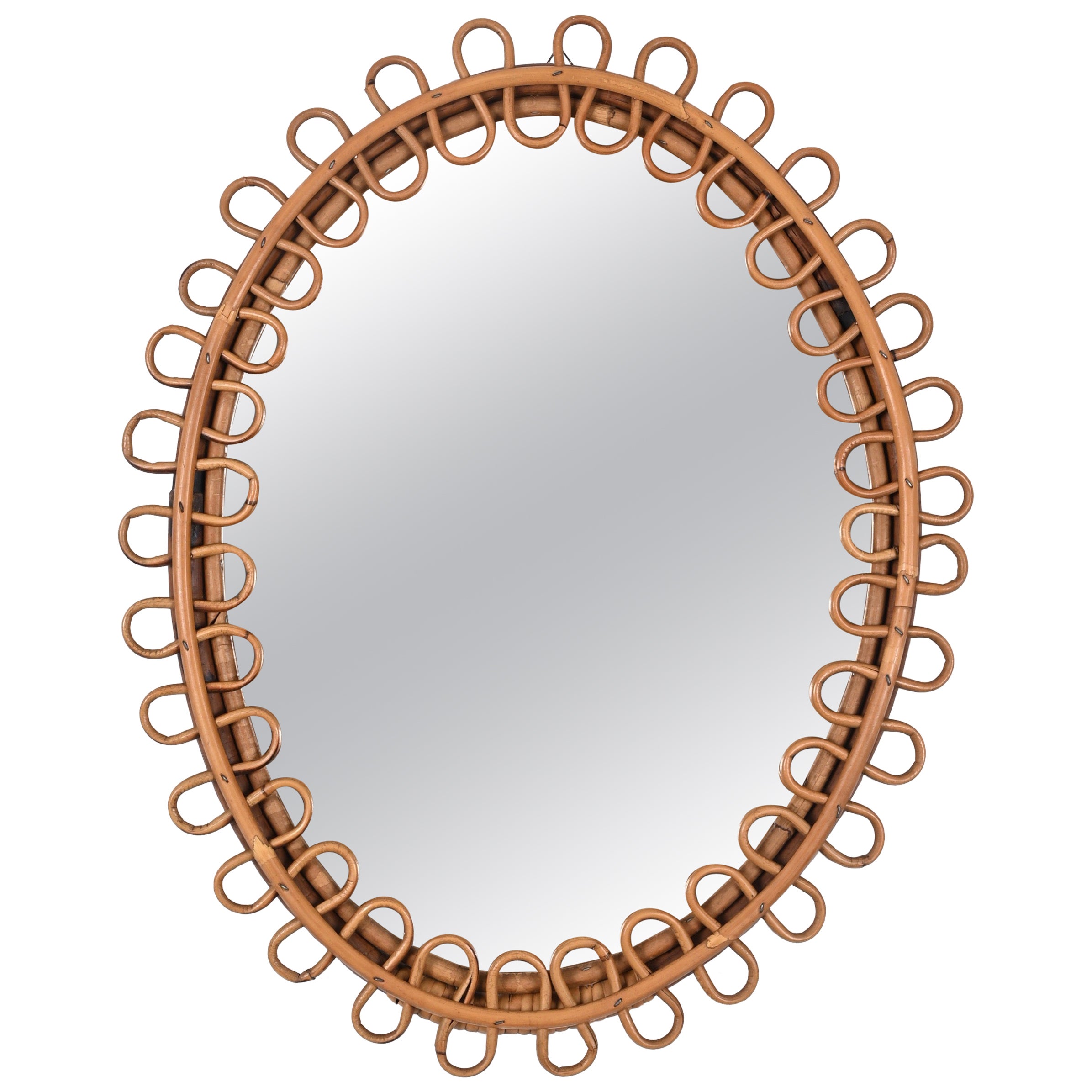 Large Rattan Woven Wicker Oval Mirror, France, 1960s at 1stDibs