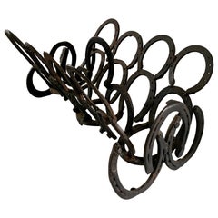 Retro Equestrian Hand Forged Cast Iron Horseshoe Magazine Rack or Book Stand