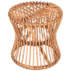 Retro Midcentury Bonacina Rattan Italian Pouf Stool, Italy, 1960s