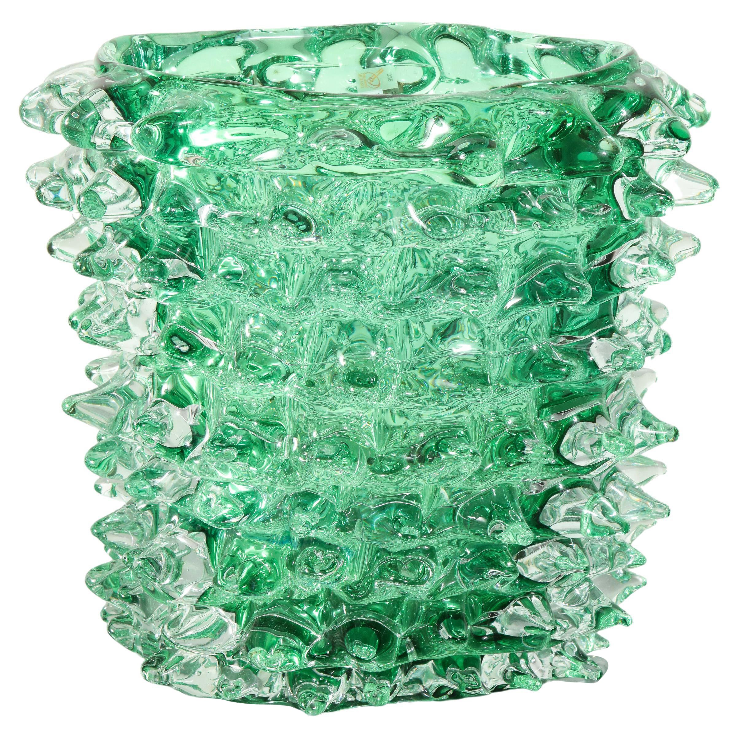 Murano Green Glass "Rostrate" Vase
