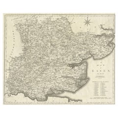 Grande carte ancienne du comté d'Essex, Angleterre
