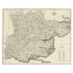 Gran mapa antiguo del condado de Essex, Inglaterra