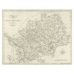 Large Antique County Map of Hertfordshire, England