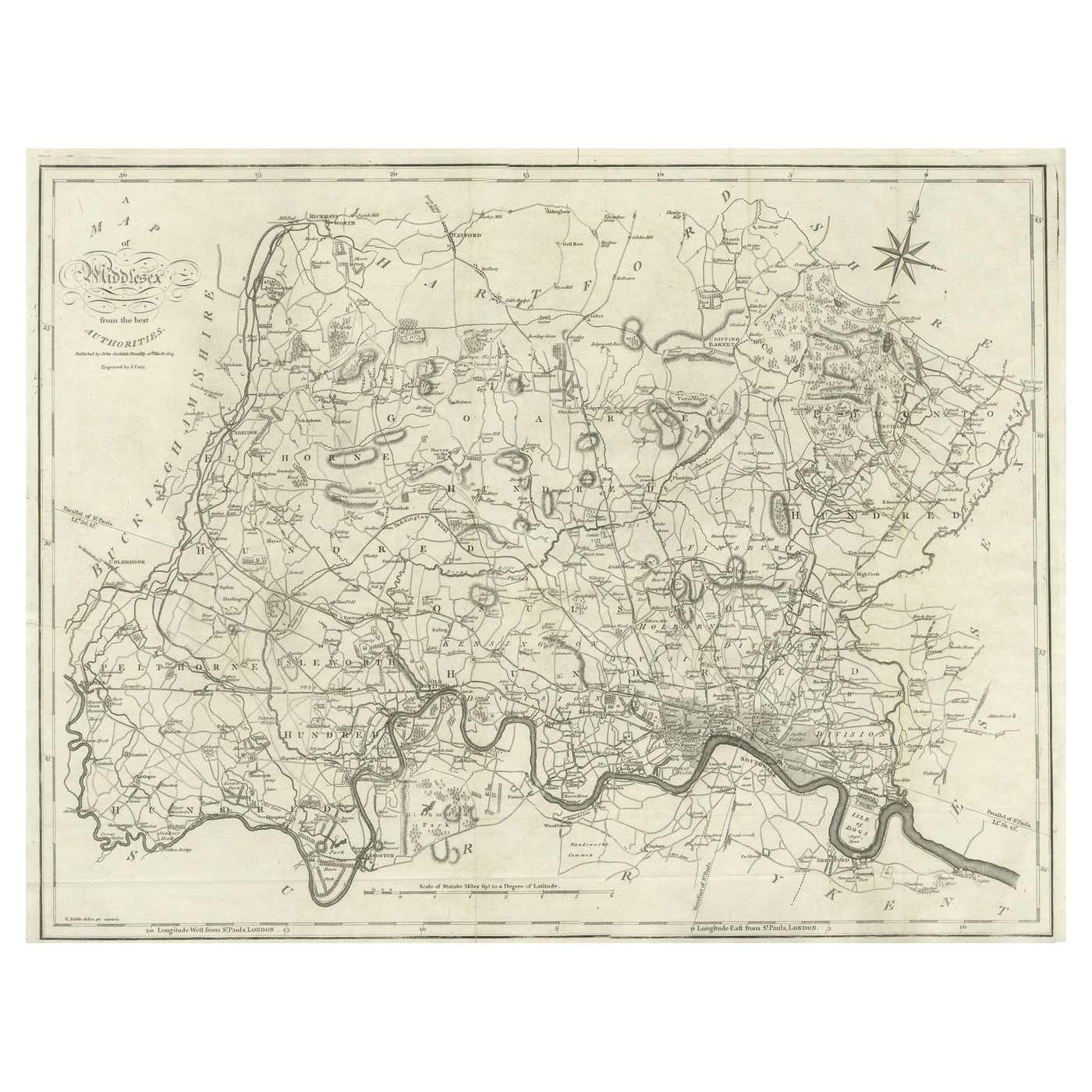 Large Antique County Map of Middlesex, England For Sale at 1stDibs ...