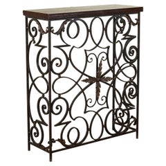 Early 20th Century French Hand Forged and Wrought Iron and Oak Console Table