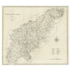 Large Antique County Map of Northamptonshire, England