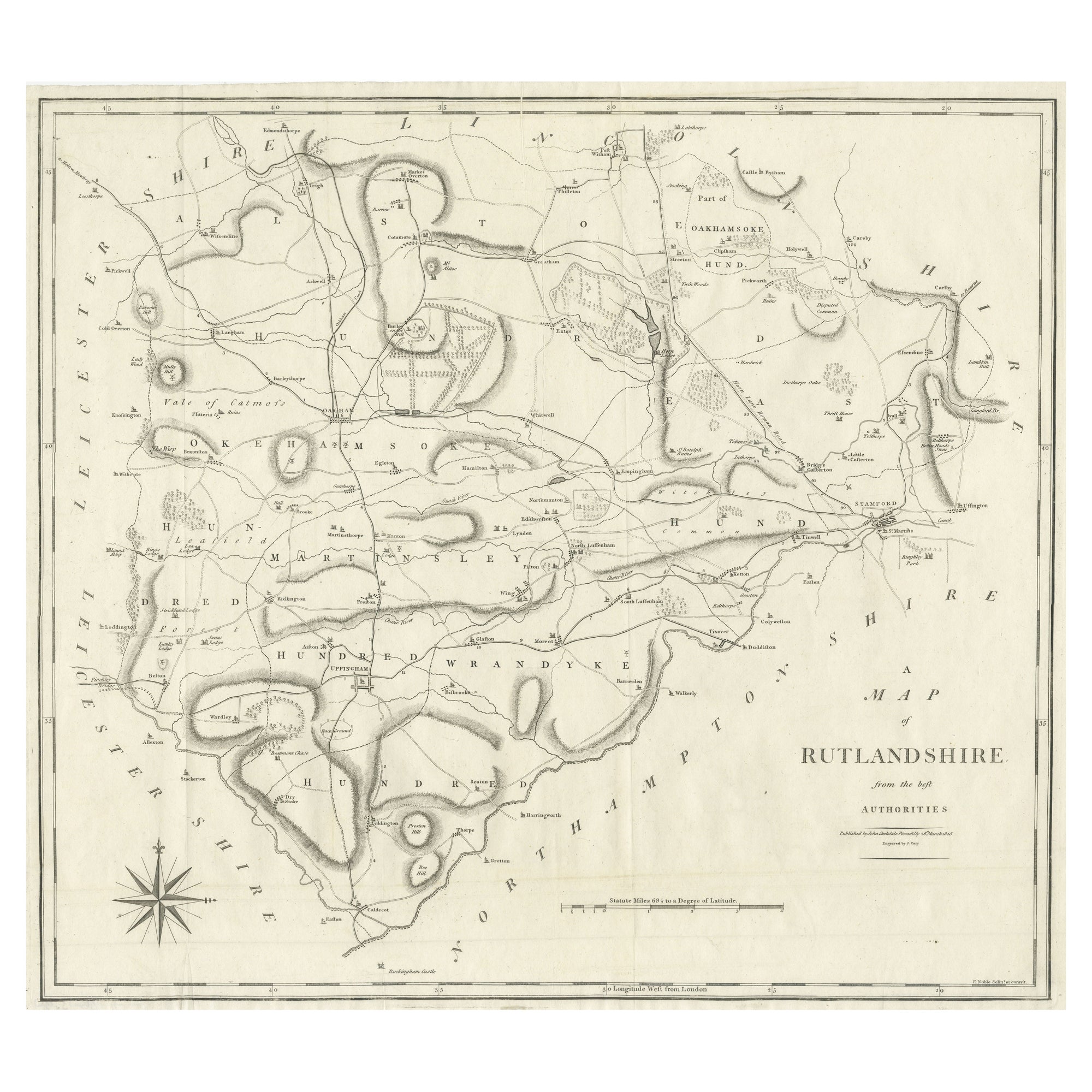 Grande carte ancienne du comté de Ruthlandshire, Angleterre en vente