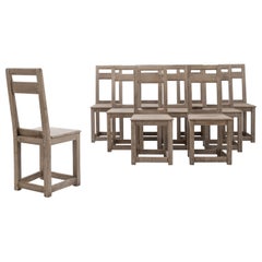 20th Century French Bleached Oak Dining Chairs, Set of Ten