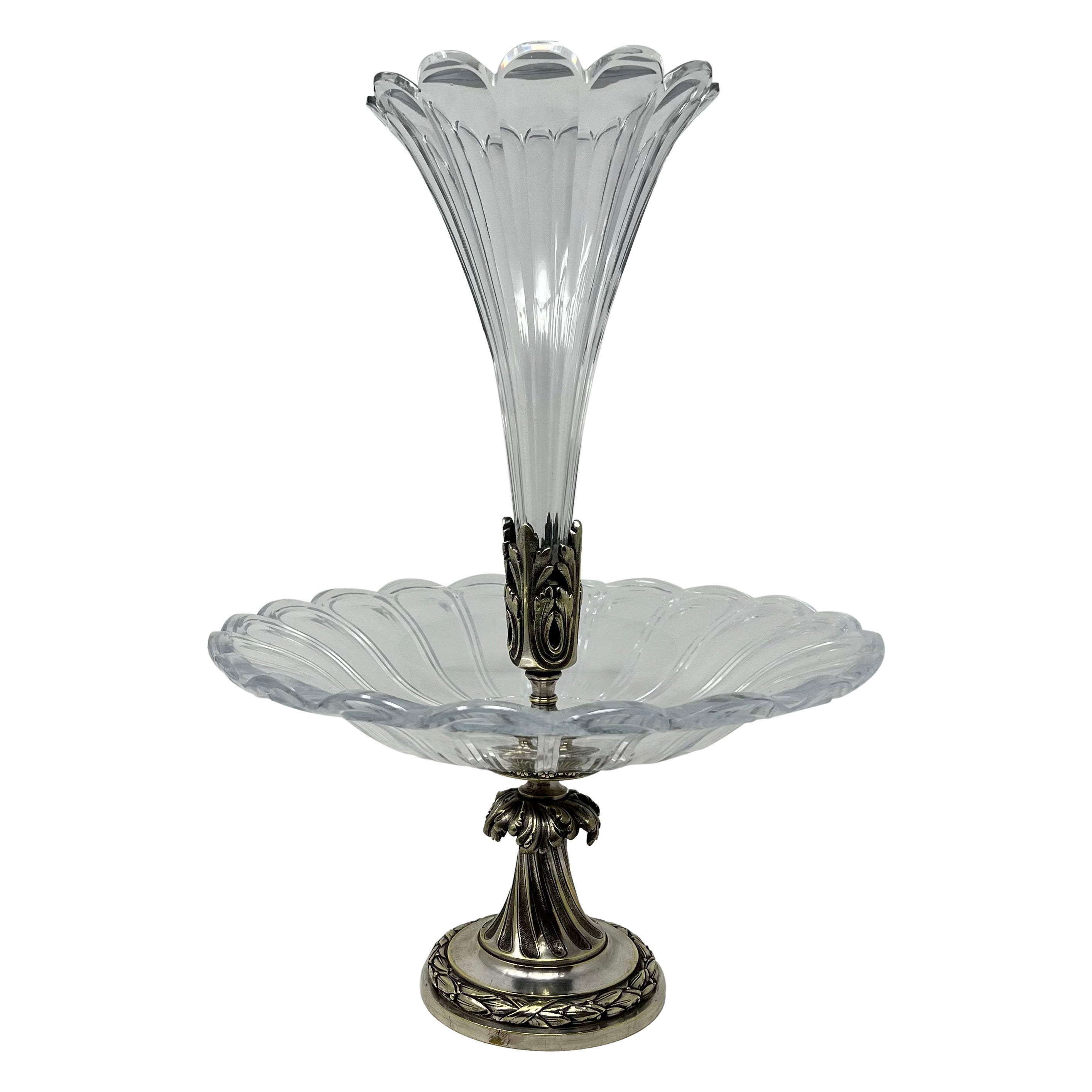 Antique French Silver on Bronze Baccarat Epergne circa 1865-75 For Sale