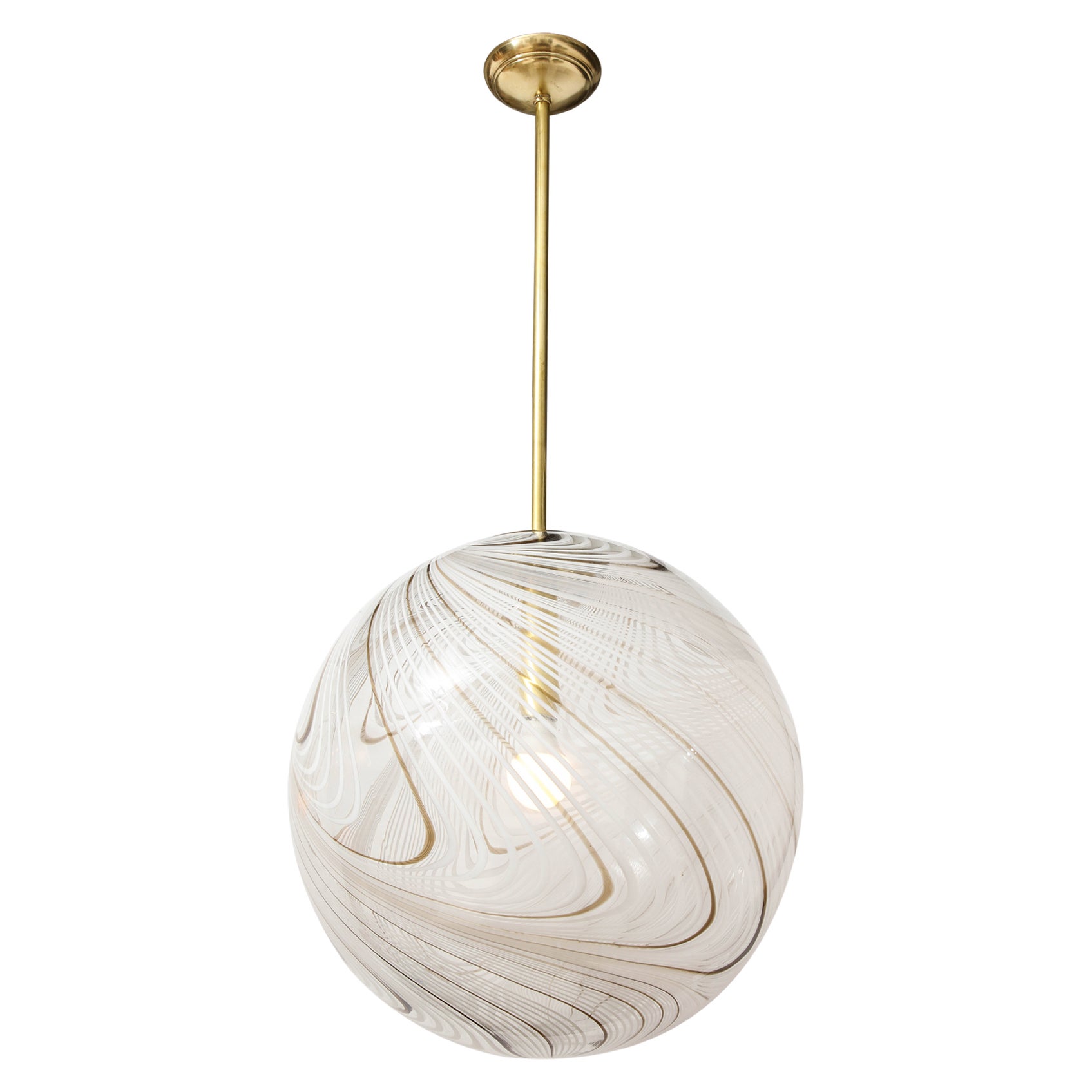 Italian Murano Glass and Brass Globe Chandelier, circa 1960