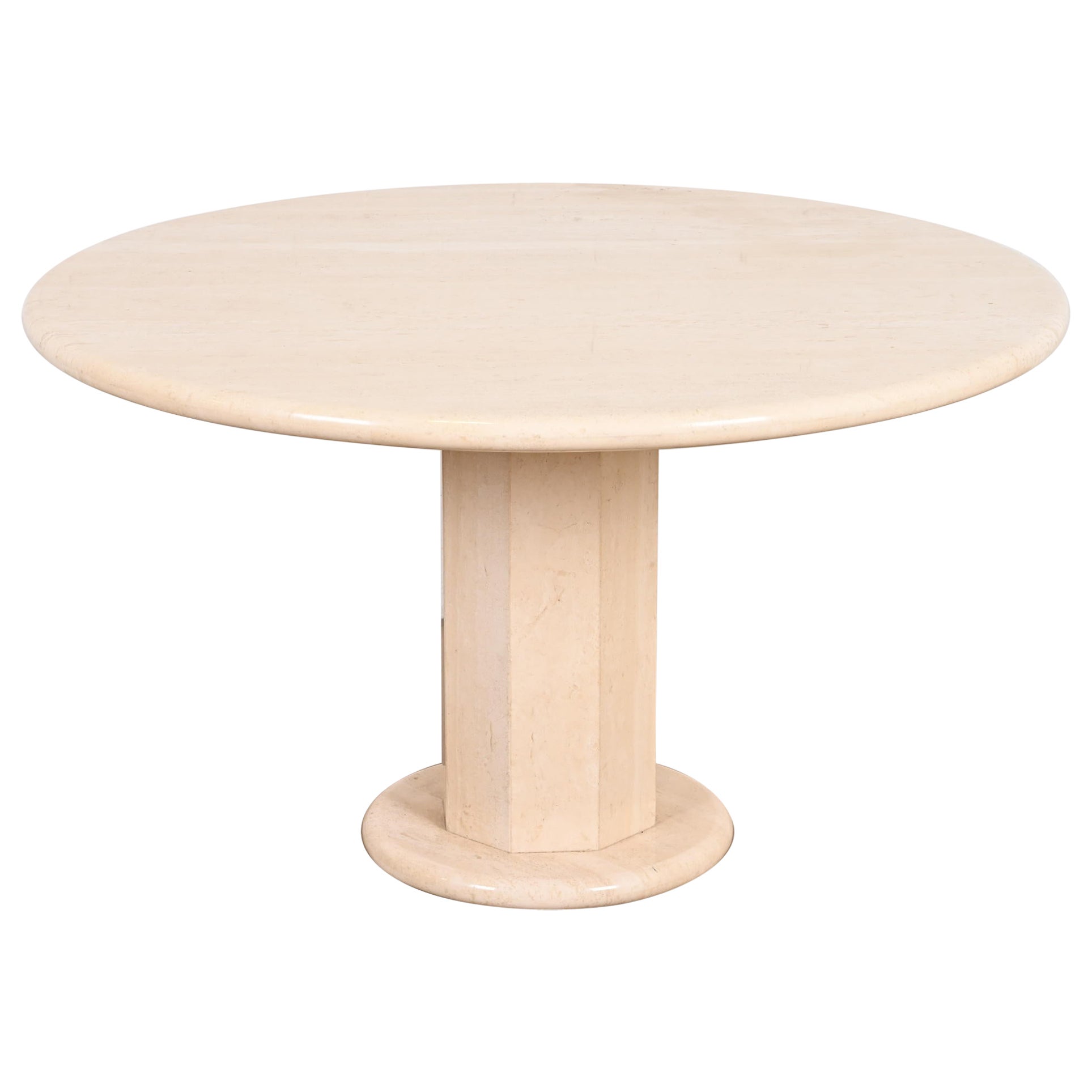 Modern Italian Travertine Round Pedestal Dining or Center Table by Ello, 1970s For Sale