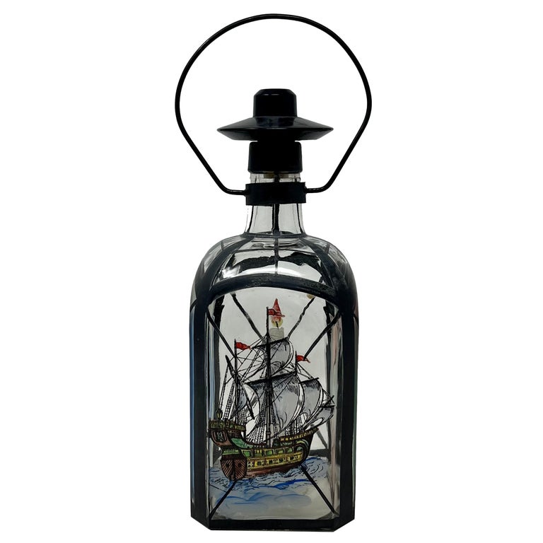 Antique Enameled Ship Design Decanter For Sale at 1stDibs