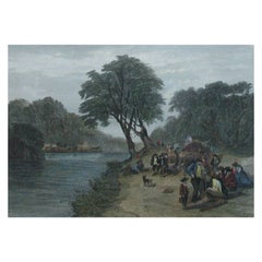 Antique J.S. Prout, 'Diggers on the Road .', Hand Colored Engraving, U.K., C.1874