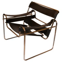 Used Marcel Breuer Style Wassily Black Leather Chrome Lounge Chair Gavina Italy 1970